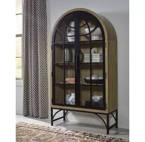 Gwenwich Natural and Black 2 Glass Door Accent Cabinet
