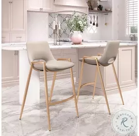 Desi Beige and Gold Counter Height Stool Set of 2
