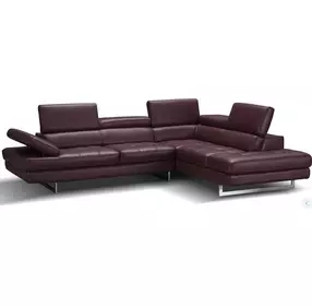 A761 Italian Leather Maroon Chaise RAF Sectional