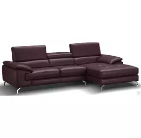 A761 Italian Leather Maroon Mini Chaise RAF Sectional