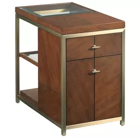 Jenkins Medium Stain and Gold Rectangular Glass Top Chairside Table