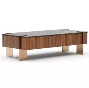 Altura Smoked Walnut Rectangular Dark Emperador Stone Top Cocktail Table