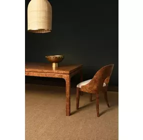 Rafferty White Linen Performance Fabric Dining Chair With Matte Dark Burl Wood Frame