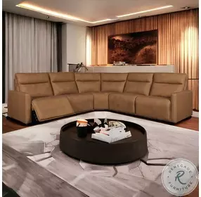 Ascendia Saddle Leather Power Reclining 5 Piece Sectional with Power Headrest And Footrest