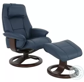 Admiral Blue Leather Large Recliner with Ottoman