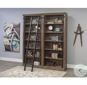 Avondale Weathered Oak 2 Piece Bookcase Wall with Ladder