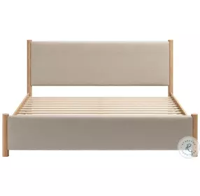 Hadi Beige And Natural King Upholstered Panel Bed