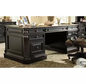 Telluride Black 76'' Executive Home Office Set with Wood Panels
