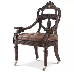 Althorp Antique Buffalo Brown Leather Upholstered Ad Victoriam Arm Chair with Nailhead Trim