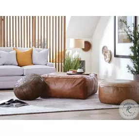 Hidden Treasures Brown Leather Bazaar Large Square Pouf