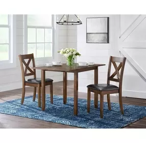 Alexa Espresso and Brown Upholstered 3 Piece Dining Set with Drop Leaf Table