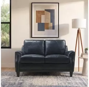 Ashton Midnight Blue 59" Top Grain Leather Loveseat with Nailhead Trim