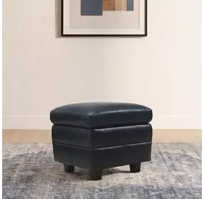 Ashton Midnight Blue Top Grain Leather Ottoman