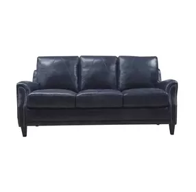 Ashton Midnight Blue Top Grain Leather Living Room Set with Nailhead Trim