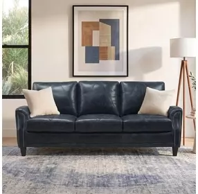 Ashton Midnight Blue 82" Top Grain Leather Sofa with Nailhead Trim