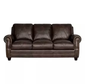 Brookstone Chocolate Leather Living Room Set with Nailhead Trim