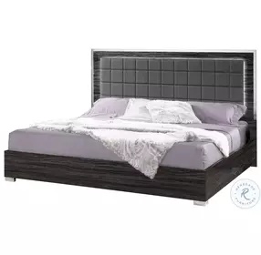 Alice Glossy Gray Upholstered Platform Bedroom Set with LED Light