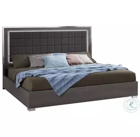 Alice Matte Gray Upholstered Platform Bedroom Set with LED Light