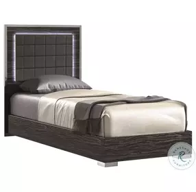 Alice Glossy Gray Youth Upholstered Platform Bedroom Set with LED Light