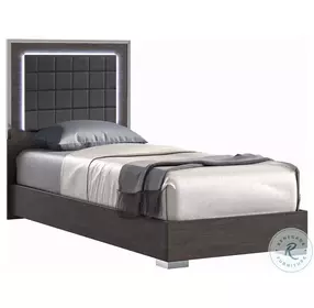 Alice Matte Gray Youth Upholstered Platform Bedroom Set with LED Light