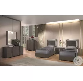 Alice Matte Gray Twin Upholstered Platform Bed with LED Light