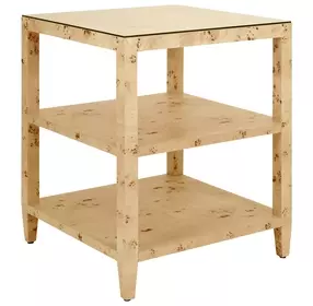 Amie Matte Burl Wood 3 Tier Square Side Table