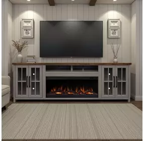 Avalon Sandstone and Whiskey 97" TV Stand with Fireplace