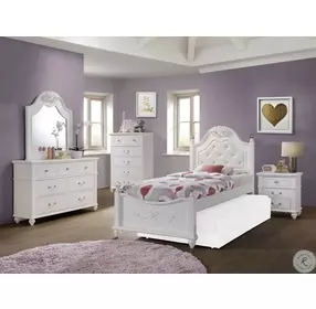 Annie White Twin Upholstered Poster Bed