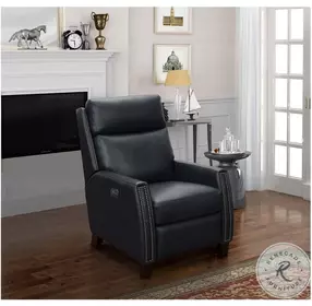 Anaheim Shoreham Blue Leather Power Recliner with Power Headrest And Lumbar