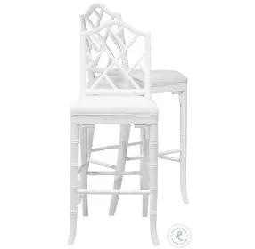 Annette White Lacquer Chippendale Style Bamboo Counter Height Stool