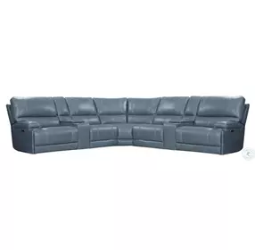 Hemingway Verona Azure Leather 7 Piece Modular Power Reclining Sectional
