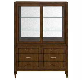 Eave Brown 2 Glass Door China Cabinet with 6 Drawers