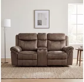 Aram Brown Double Glider 80" Reclining Console Loveseat