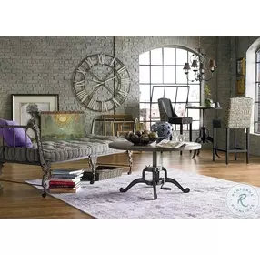 Artezia Weathered Teak And Gun Metal 42" Adjustable Round Coffee Table