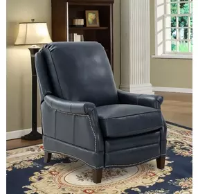 Ashebrooke Barone Navy Blue Leather Push Thru The Arms Recliner with Nailhead Trim