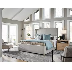 Voyage Beige and White Oak Queen Upholstered Daybreak Panel Bed