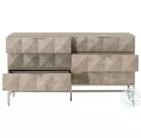 Atlas Natural Gray Acacia And Brushed Stainless Steel 6 Drawer Double Dresser