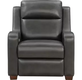 Ayden Elway Dark Gray Leather Power Recliner with Power Lumbar and USB Charging