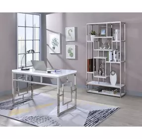Alize White And Chrome Silver Shield 3D Laminate Desk