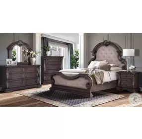 B00284-6/6-UPH Distressed Medium Oak King Upholstered Panel