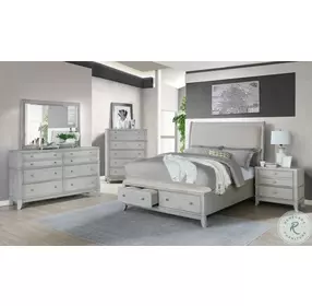B0191A Brushed White Queen Upholstered Sleigh Storage Bed