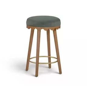 Oodle Green and Light Walnut Performance Vegan Mohair Upholstered Counter Height Stool