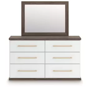 Mazilar White and Brown 6 Drawer Dresser with Rectangular Mirror