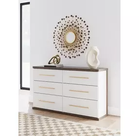 Mazilar Dark Brown and Matte White 6 Drawer Dresser