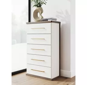 Mazilar Brown and White 5 Drawer Chest