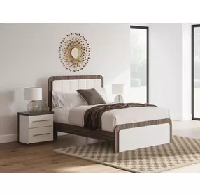 Mazilar White and Brown Queen Upholstered Bed with LED