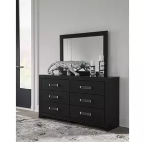 Raechalla Black 6 Drawer Dresser and Rectangular Mirror