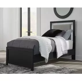 Raechalla Black Twin Upholstered Panel Bed with LED