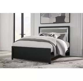 Raechalla Black Full Upholstered Panel Bed with LED