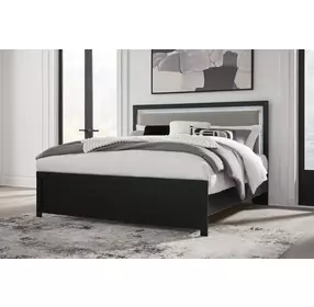 Raechalla Black King Upholstered Panel Bed with LED